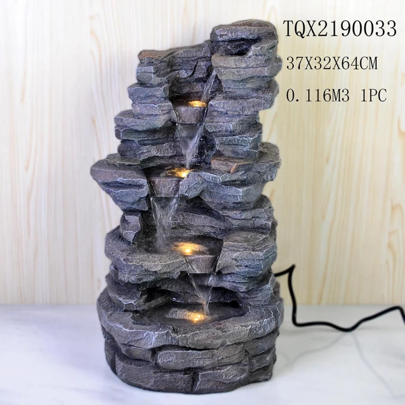 Indoor tabletop tree trunk polyresin water fountain with rope