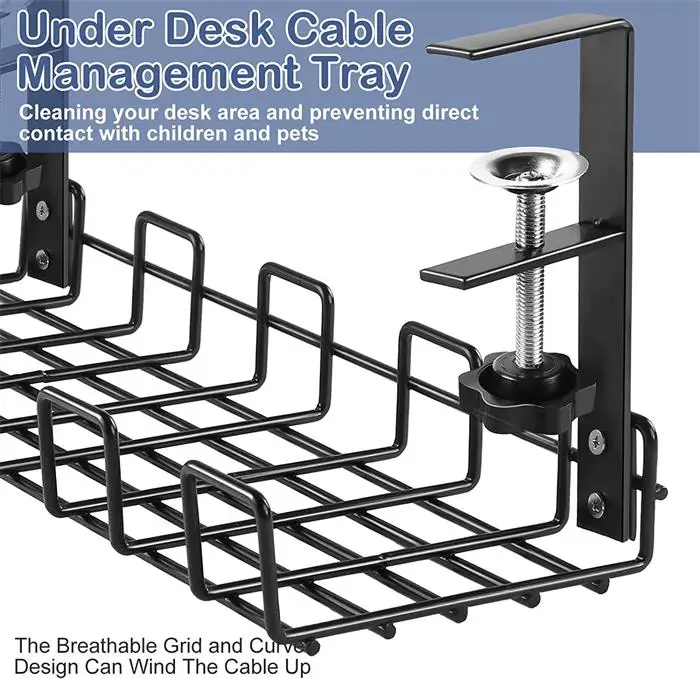 Clamping Adjustable Cable Management Tray Under Desk No Drill Under Desk Metal Cable Tray White Wire Cable Management Tray