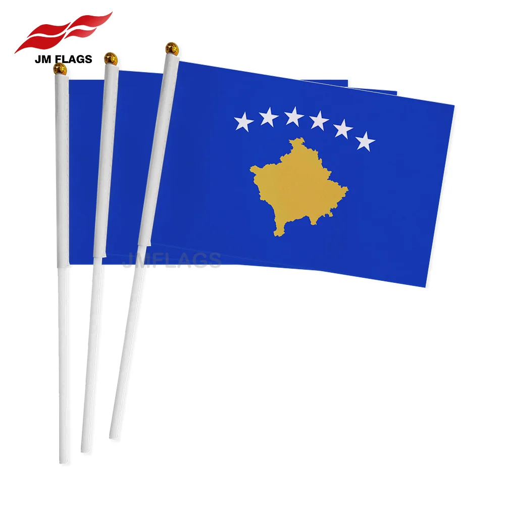 Wholesale Kosovo Hand Held Flags Hand Flag Festival Decoration Polyester Kosovo Stick Flags
