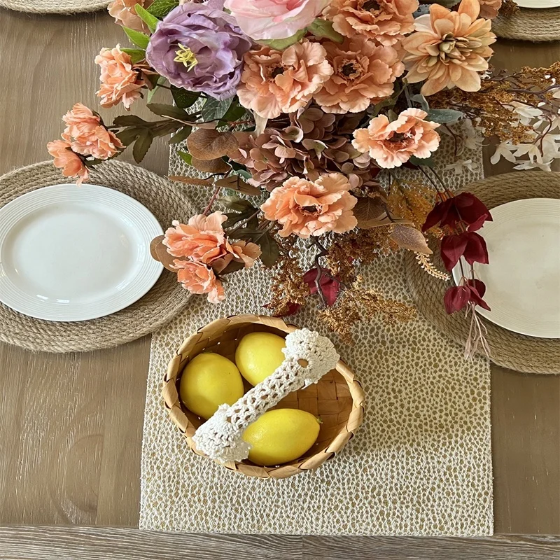 Cream & Brown Macrame Style Boho Table Runner with Tassels
