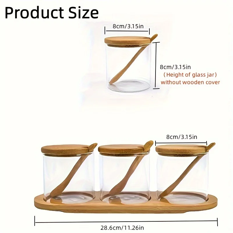 Glass spice jar kitchen seasoning jar set  With Lid Salt And Pepper Containers Food Storage Box With Spoons