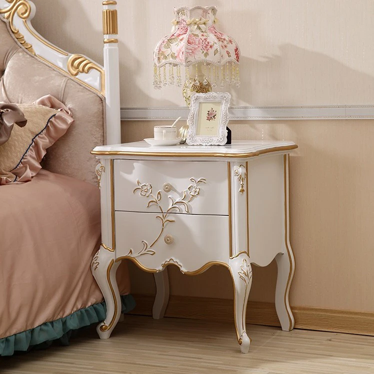 Carving Modern Bedside Table White Solid Wood Storage Bedside Table Nightstand Modern