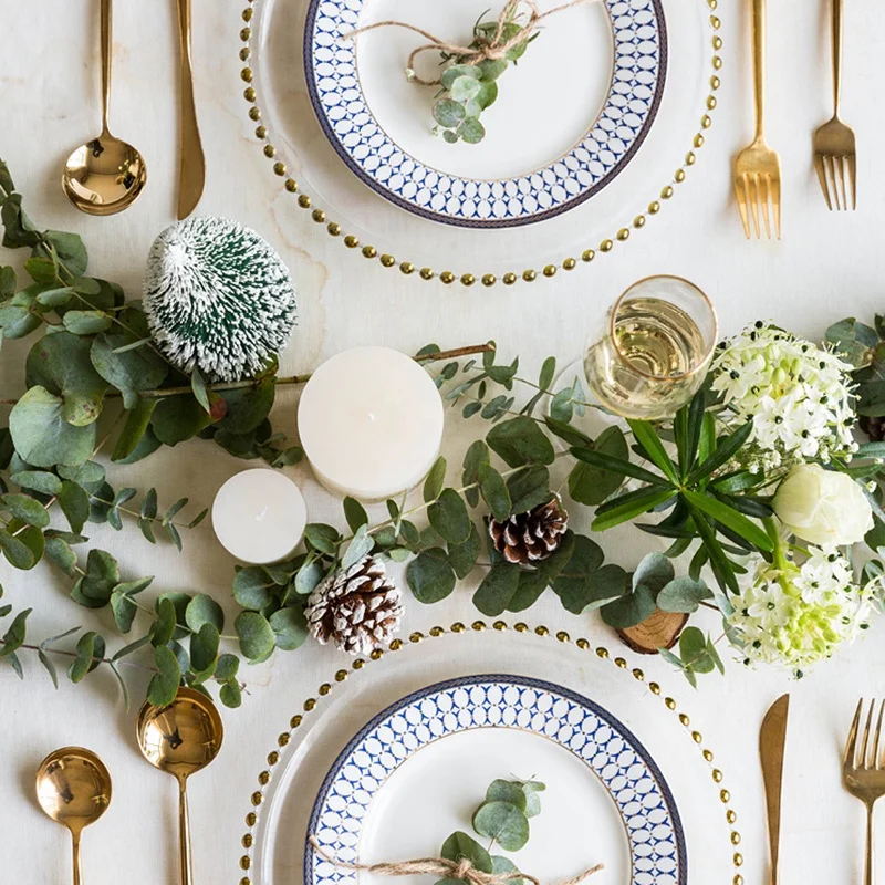 Aliisar Beaded Charger Plates Glass Underplate Best Seller Wedding Party Supplies Modern Party Suppliers Clear Silver Gold 8pcs