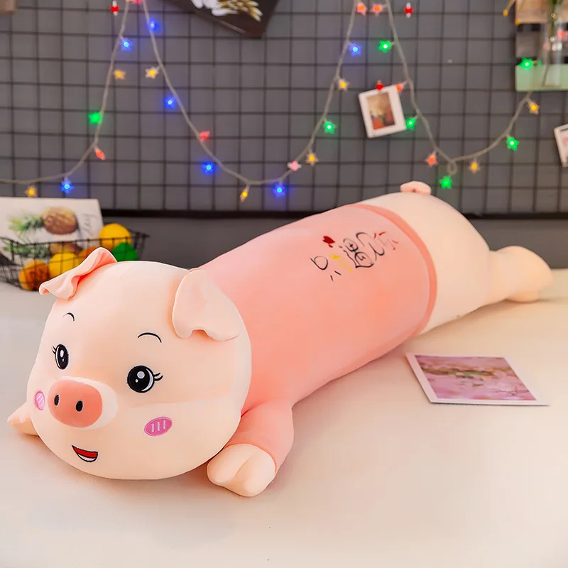 AIFEI TOY Pig doll plush toy on bed with legs sandwiched sleeping with large pillow super soft long strip birthday gift