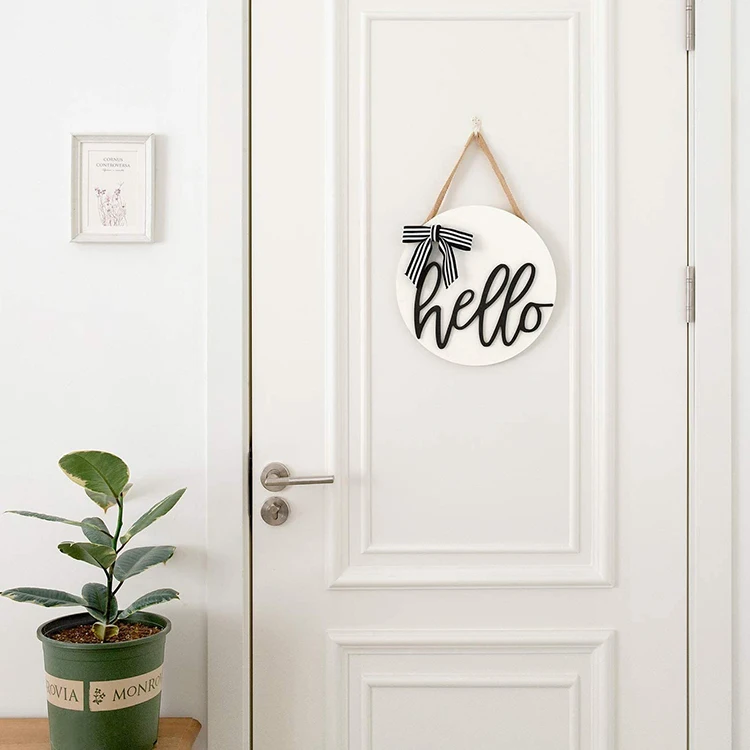 Customized Home Decor Hello Hanging Sign Farmhouse Office  hello welcome sign for front door