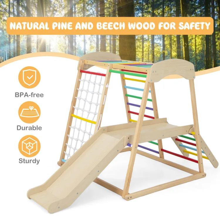 WoodVille Wholesale High Quality Wooden Indoor Playground Montessori Climbing Set with Slide