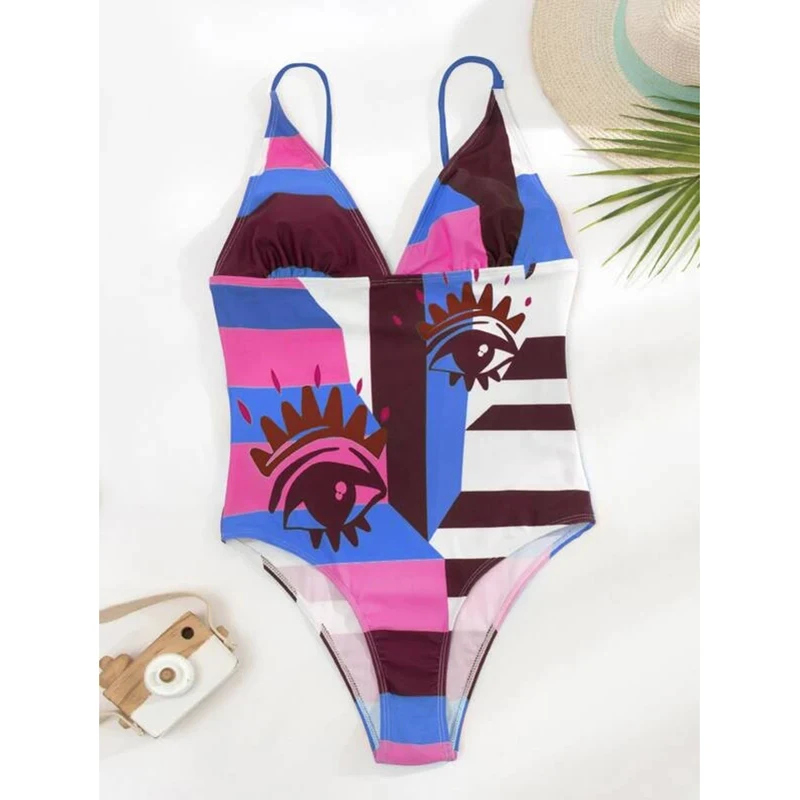 JSN71003 2024 tendy sling bikini beachwear demon blue eyes monokini bathing suit pattern swimwear sexy women swimsuit