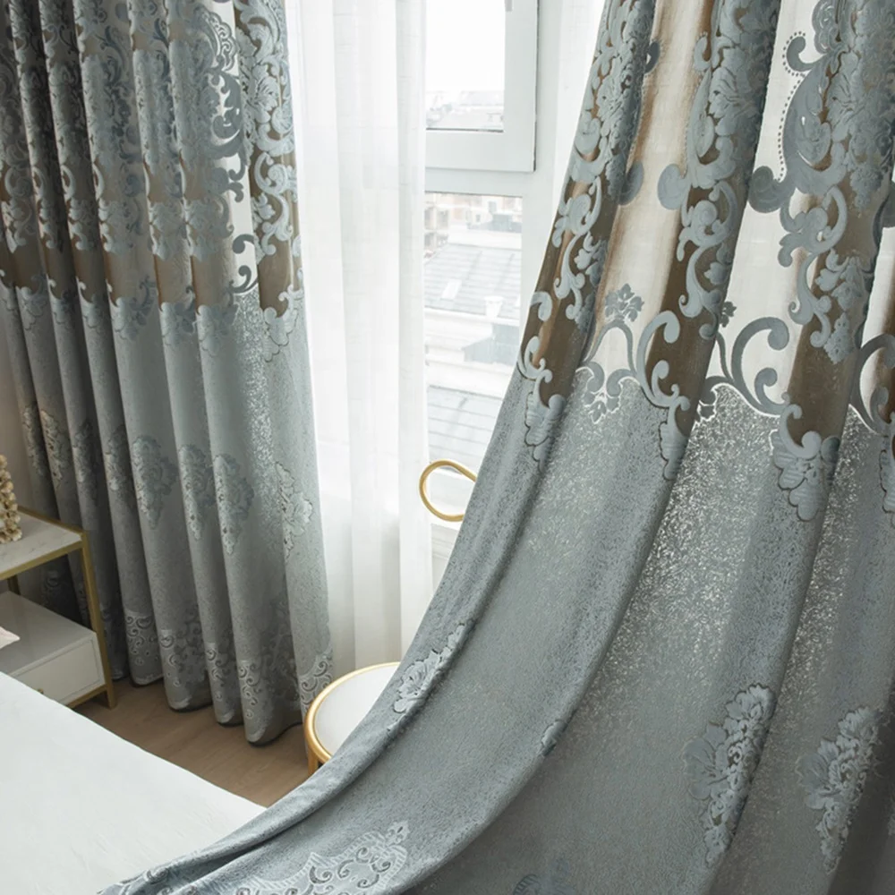 
Fashion flocked luxury villa new semi blackout home velvet jacquard flannel finished curtain living room bedroom Europe drape 