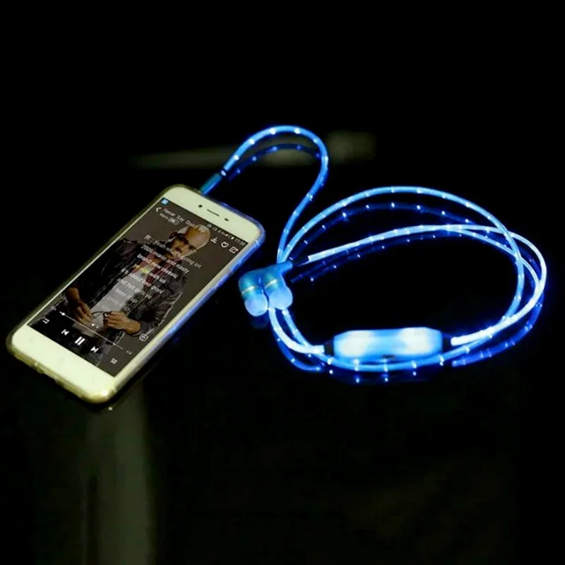
Best selling headphone cable Visble EL Flowing LED Light Earphone wired headset for Sports 
