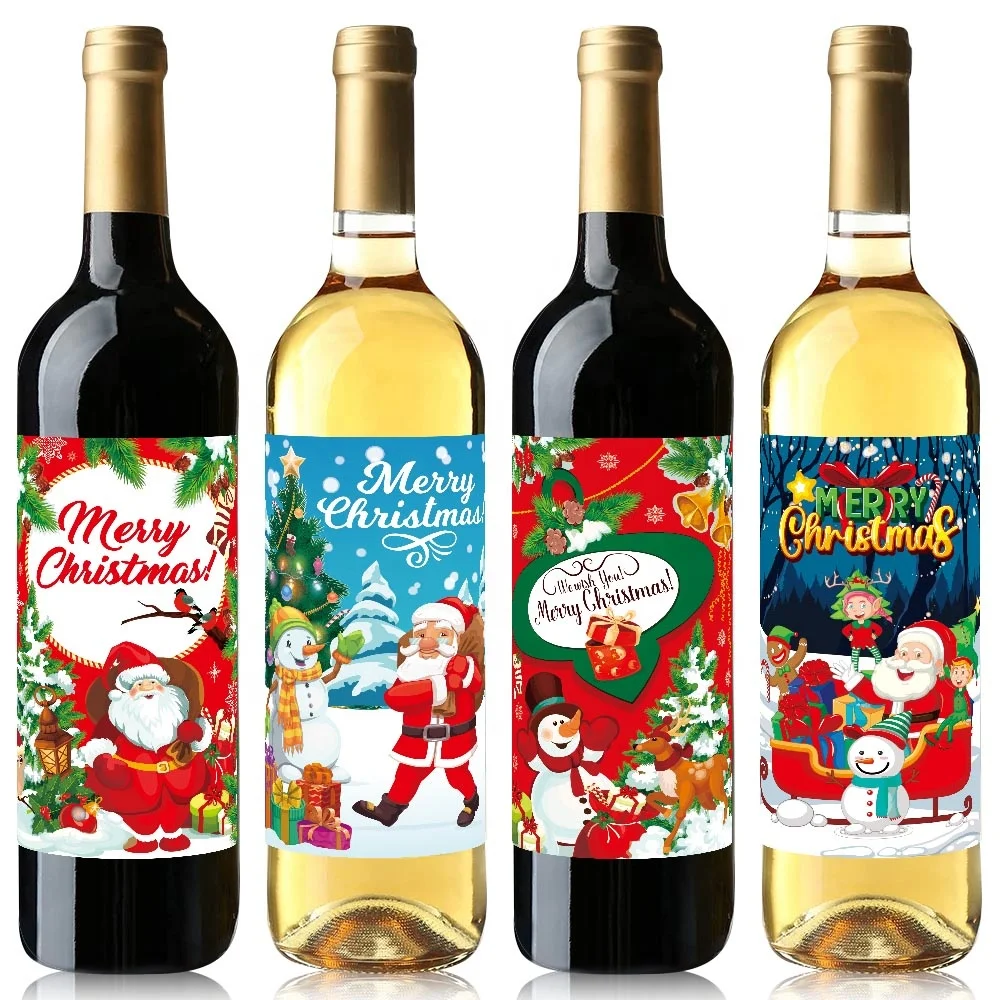 New Design Christmas Party Decorations Apothecary Bottle Stickers Santa Wine Bottle Labels Glassy Bottle Stickers