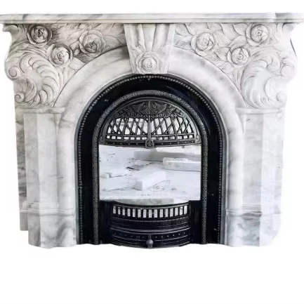 Shengye Custom Size Indoor Art Decoration White  Marble  Design Fireplace Mantle