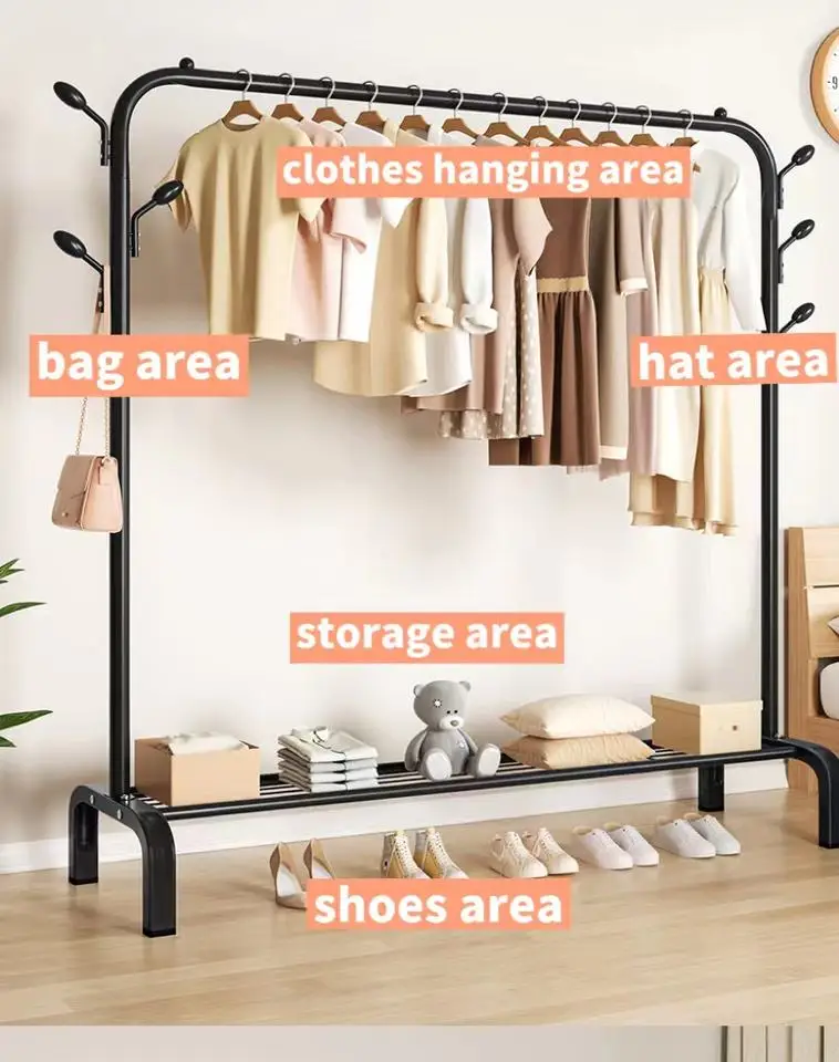 white and black home hall free standing dress shirt hat umbrella metal clothes hanger stand coat stands with shoe rack