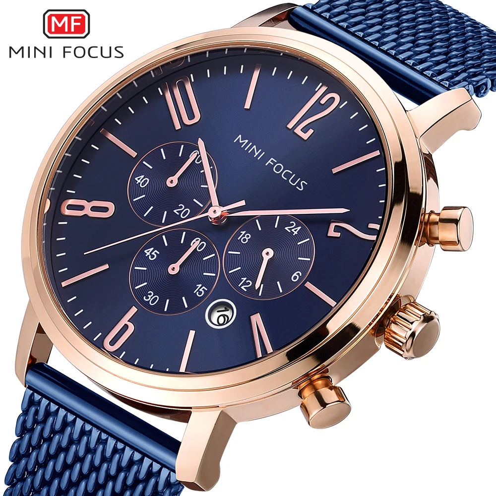 
Mini focus 0183 mesh strap western wrist watches quartz analog water resistant stainless steel chain black color wrist watches 