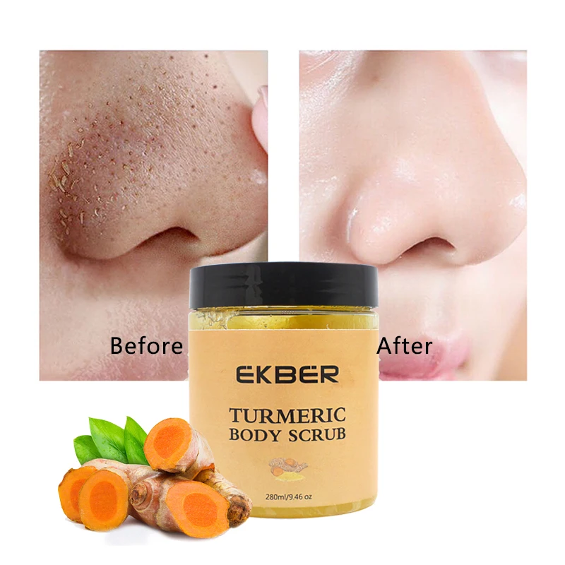 EKBER Private Label Natural Turmeric Vitamin C Exfoliating Hand Body Scrub Brightening Body Scrub For All Skin