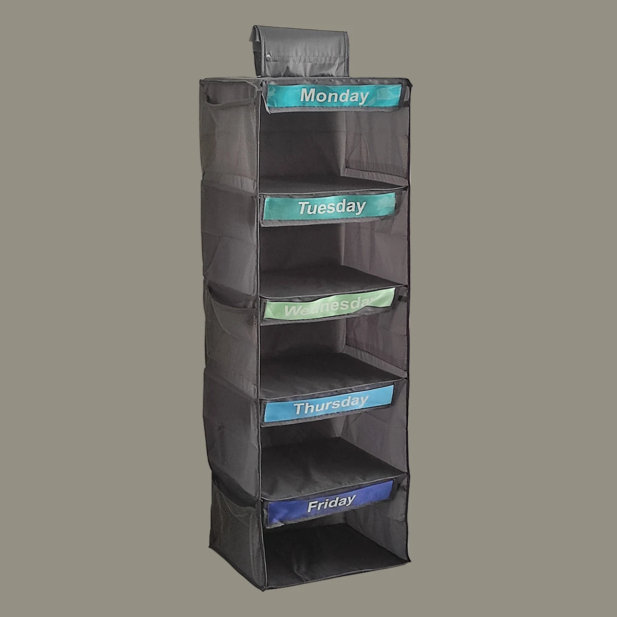 5 Layers Folding Hanging Weekly Closet Storage Shelves of Wardrobe Oxford Cloth 5 Shelf Hanging Clothes Organization PVC window