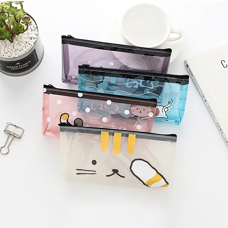 Glitter Jelly School Pencil Pouch For Kids Clear Plastic PVC Zipper Pencil Case & Bags