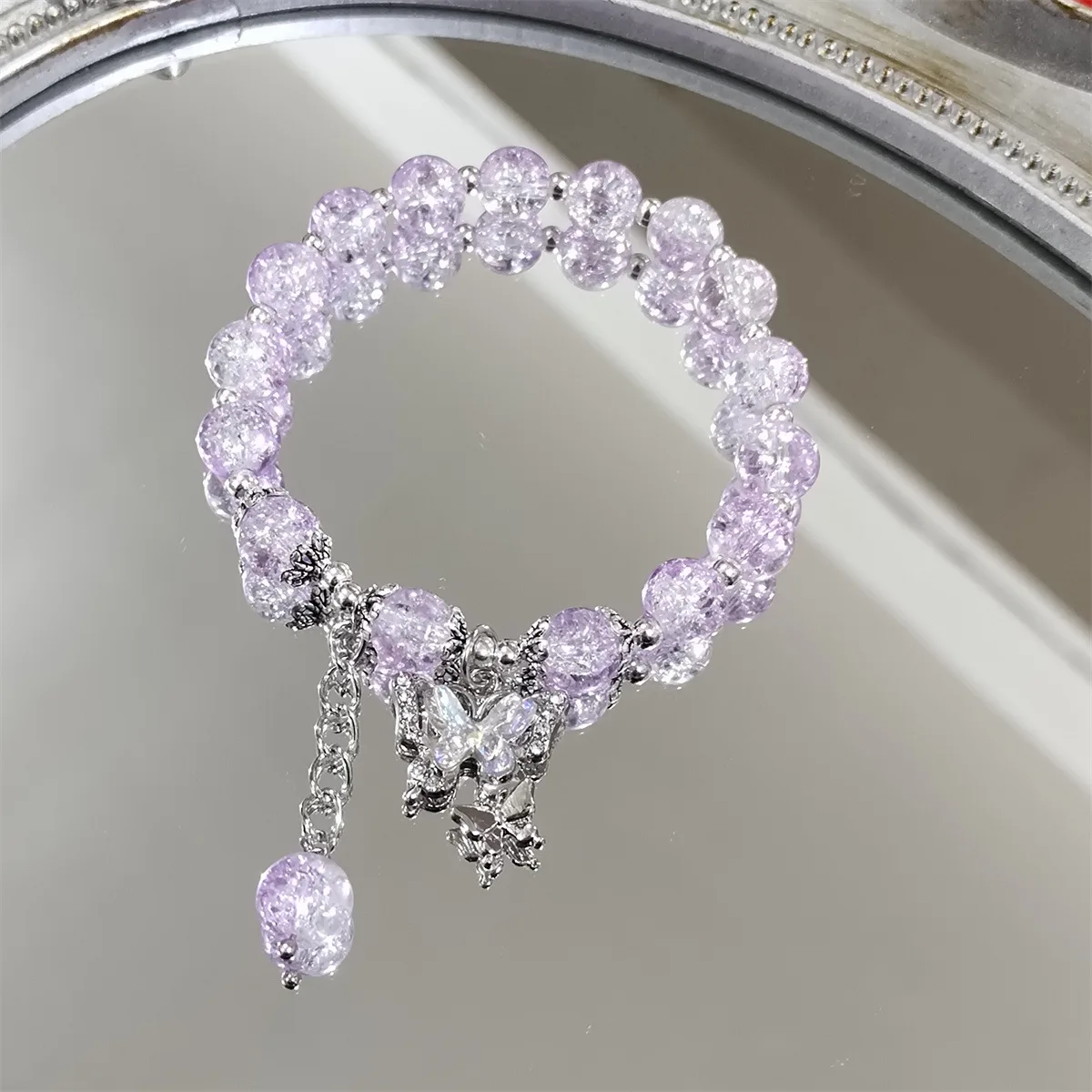 Wholesale Colourful Glass Bead Bracelet For Women Gradient Crystal Fashion Butterfly Adjustable Couple Gift Jewelry Bangles Girl