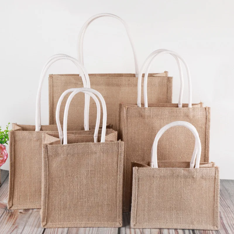 Spot blank Wholesale high quality custom Eco-Friendly portable multifunctional jute tote shopping bags