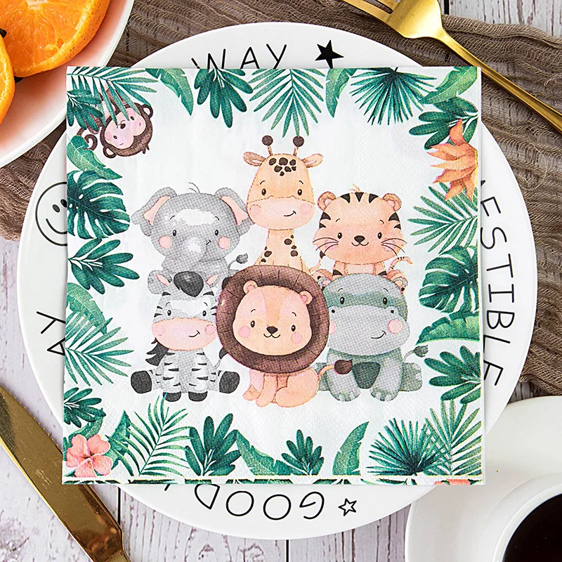 33*33cm 1/4 Fold Napkin Tissue Paper Beverage Colorful Disposable Cute  Cartoon Animal design 2 Ply Printed Cocktail Napkins