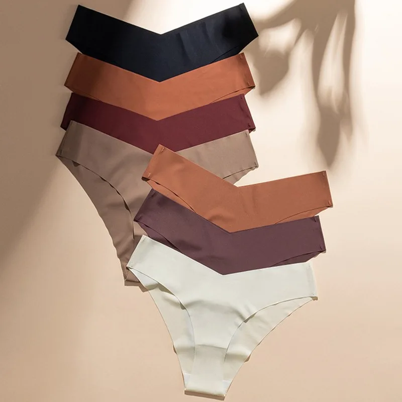2024 New Women Seamless Briefs V-Shape Smooth Breathable Underwear Sexy Low-rise Cotton Crotch Solid Panty For Girls