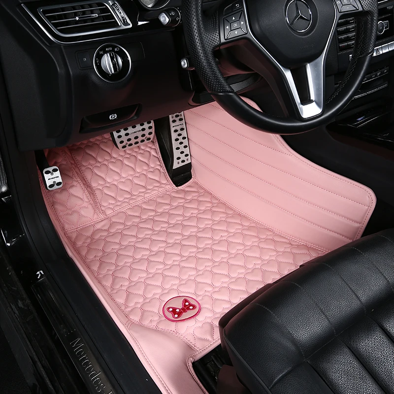 Pink transparent floral custom surround car floor mats for fiat 500 ertiga vw tiguan toyota prius sx4 peugeot 301