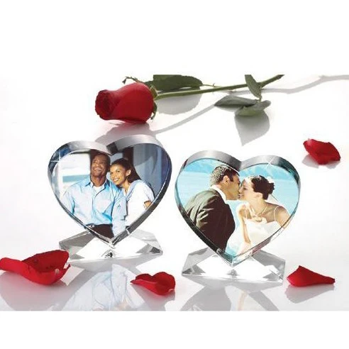 crystal Guests Souvenir Gifts  K9 Sublimation Blank Crystal Heart Customized Laser Engraved 3d Photo Frame Crystal Tro