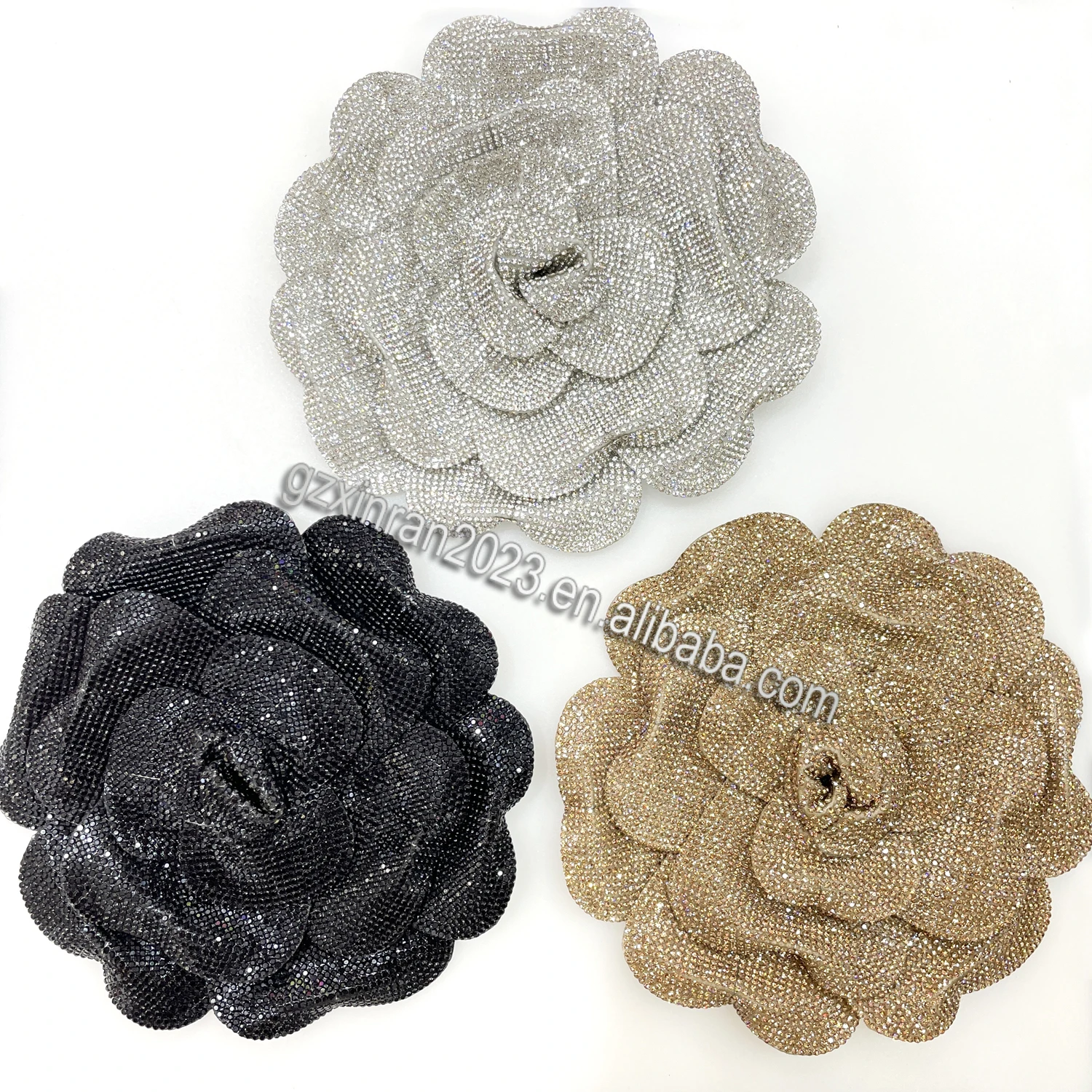 PH810 custom crystal bling flower patch big size 3D rhinestone flower applique for decoration