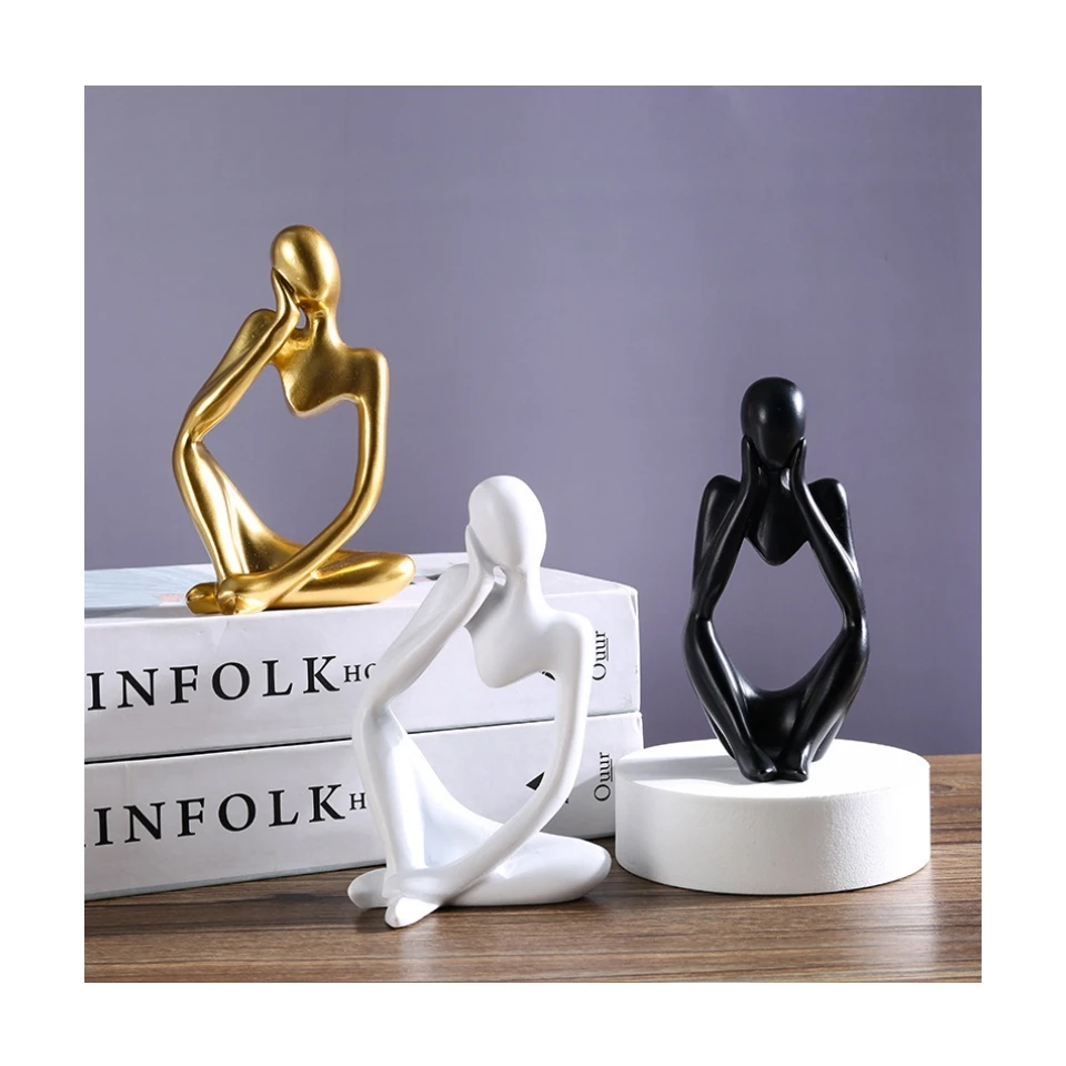 Home Living Room Office Accents Resin Collectible Figurines Abstract Modern Sculpture Decor Small Thinker Statue