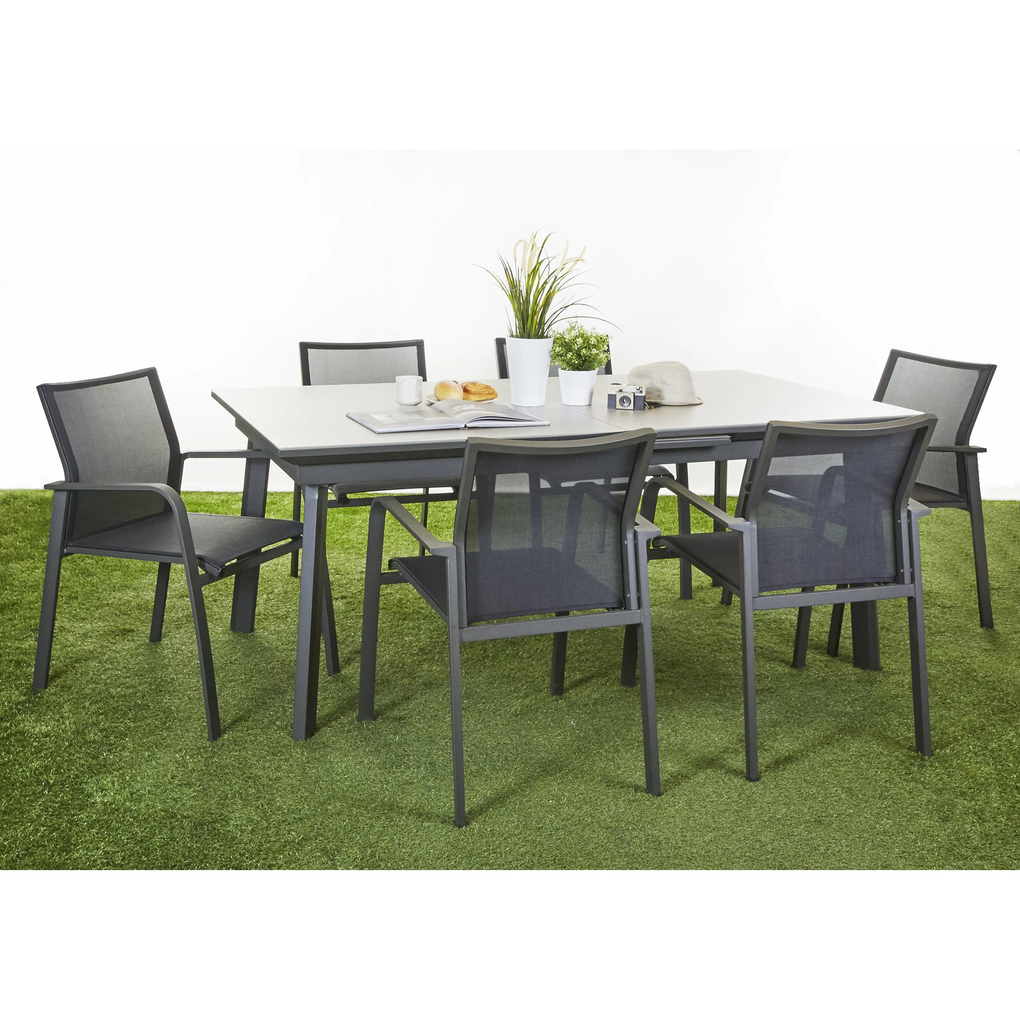 Good Quality Aluminum 7 PCS Waterproof Material For Outdoor Furniture Textilene Furniture Garden Sets