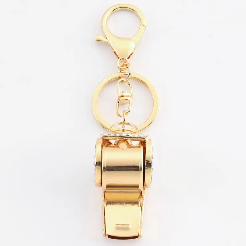 NEW Bling Glitter Whistle Key Ring Backpack Handbag Charms High Grade Shining Rhinestone Crystal Pendant Self Defense Keychain
