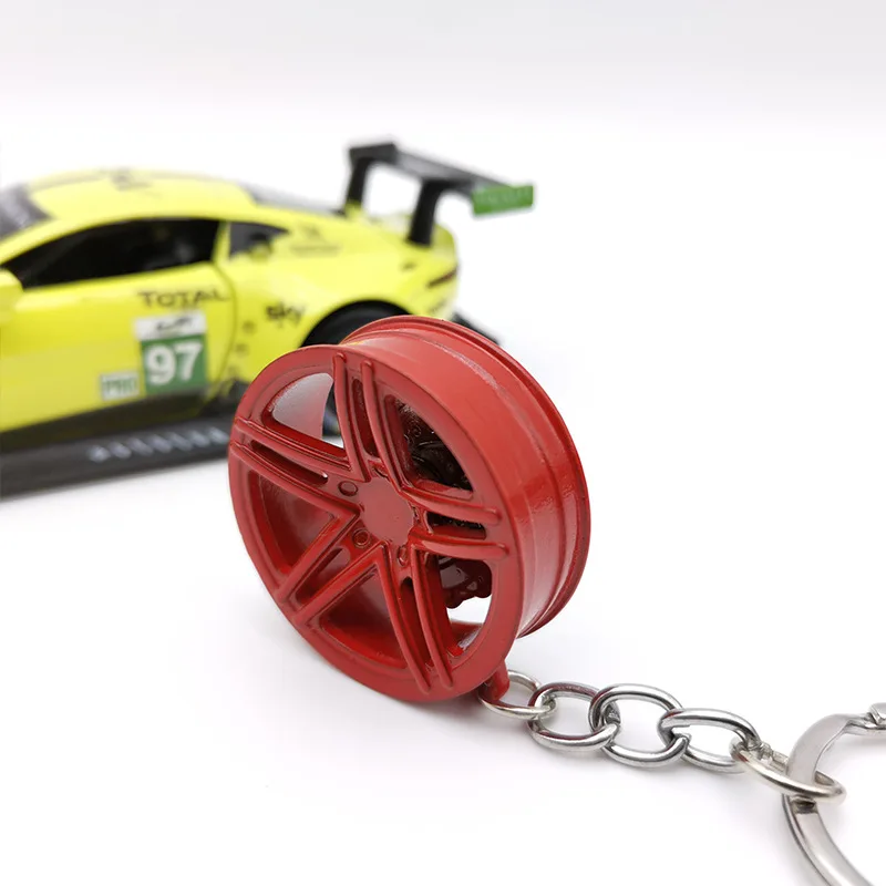 Creative Wheel Hub Keychain TE37 BBS Auto Part Model Rim Tyre with Brake Disc Key Chain 3D Rotating Car Keyring Accessories