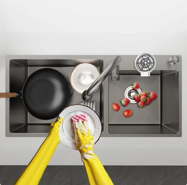 Modern Portable Double Bowl 304 Stainless Steel Kitchen Bathroom Sink Rectangular Shape Two Counter Faucet Cheap Undermount