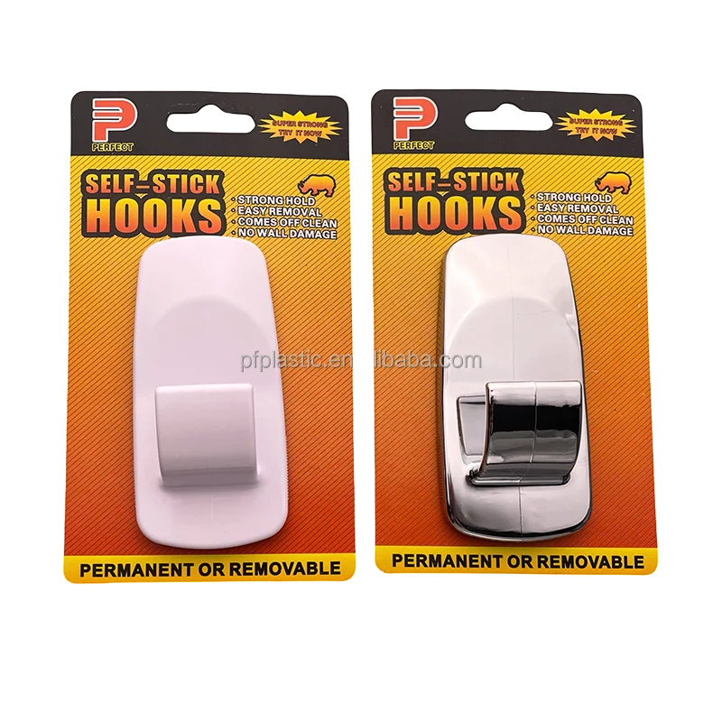 Self-Adhesive ABS Plastic Wall Hooks White Chromed Stick-On Removable Sticky Small Large Multifunctional Sundries Bulk Box