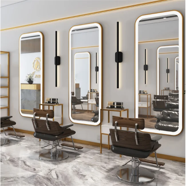 Big Rectangle Led Salon Mirror Station Beauty Hair Wall Mounted Mirrors