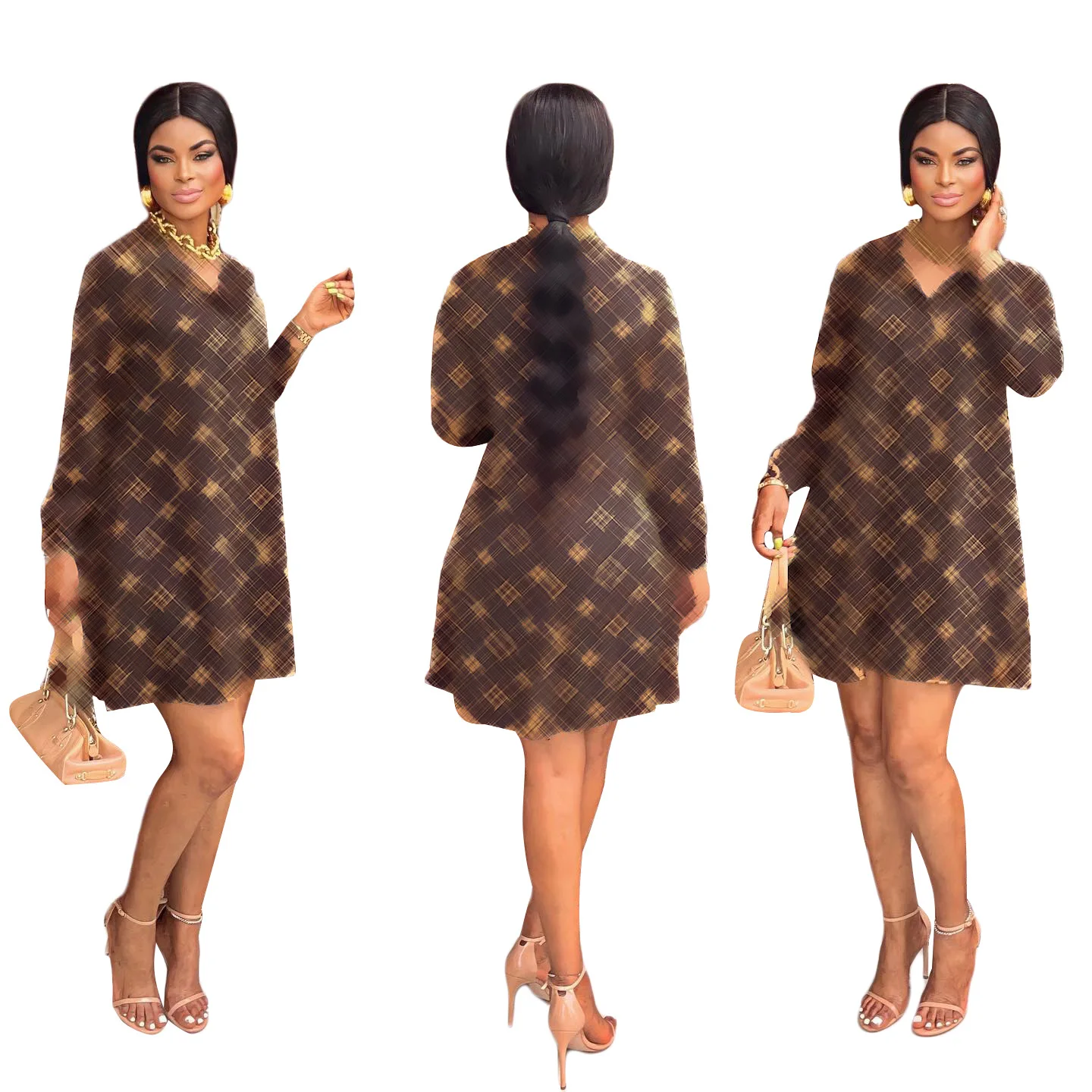 Brand clothing designer clothes LLV designs long sleeve V-neck shirts dress