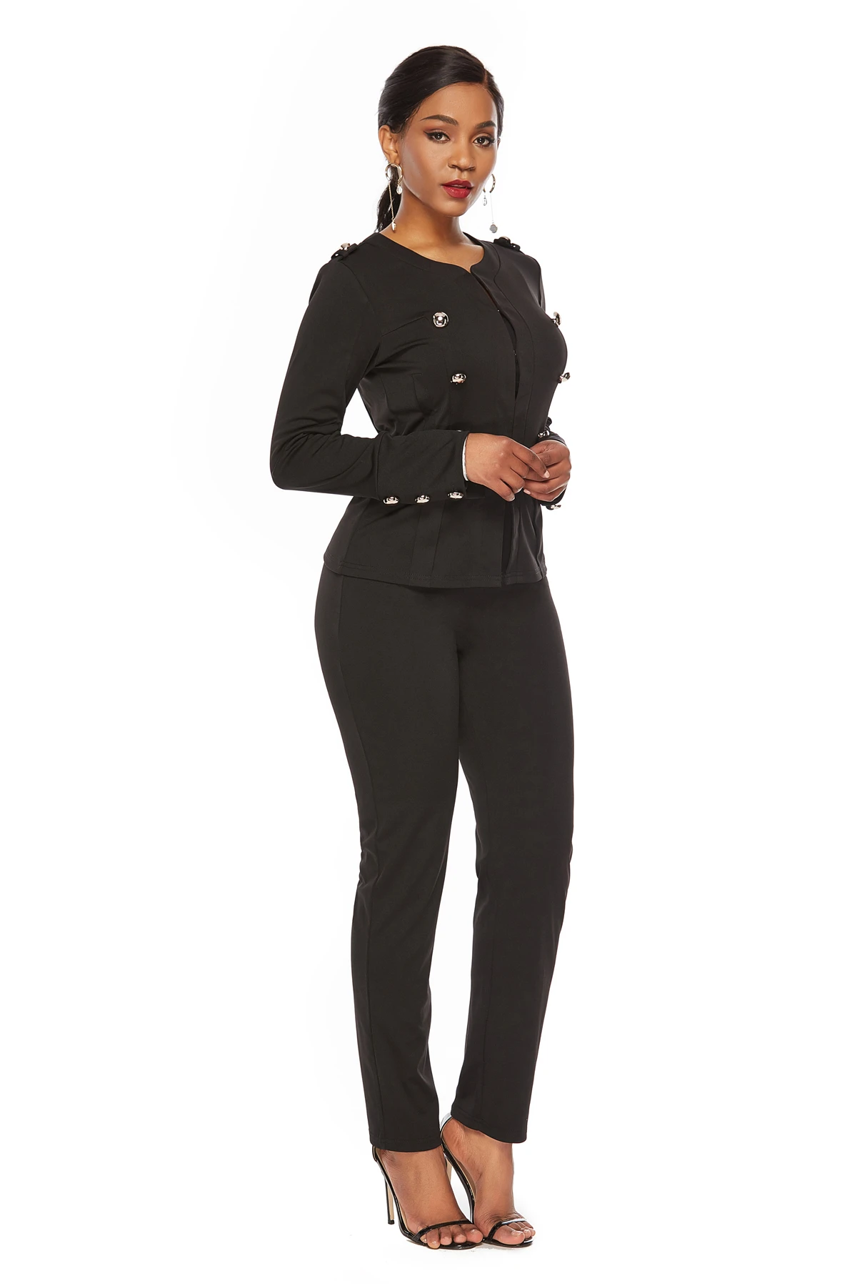 Fashion Latest Design  Spring Autumn Solid Color Anti-Static Sexy V-Neck Full Sleeve Office Suits Set for Women