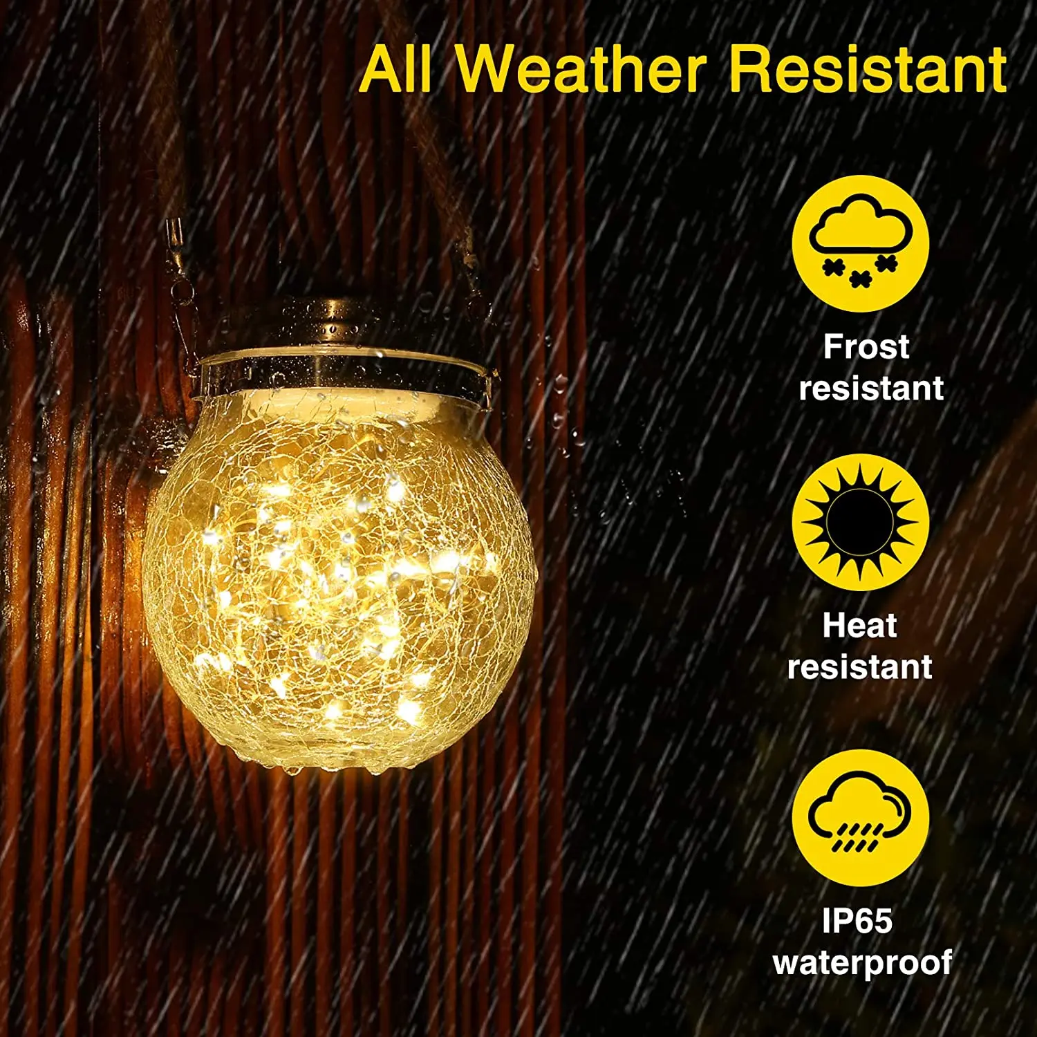 Solar Lantern Crackle Glass Ball Christmas Holiday Solar Lanterns Outdoor IP65 Waterproof for Patio Garden Backyard