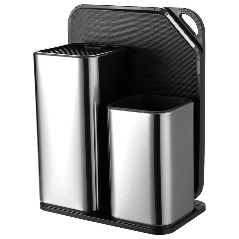 Square Knife Holder For Safe Knife Block with Slots Stainless Steel Kitchen Utensil Holder Knife Block and Cutting Board Set