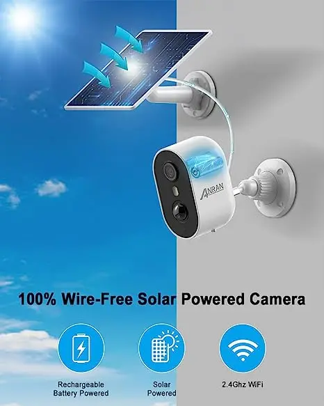 ANRAN 3MP Home Smart Battery Remote Access Control Free APP Solar Panel Wireless Wifi Camera Security