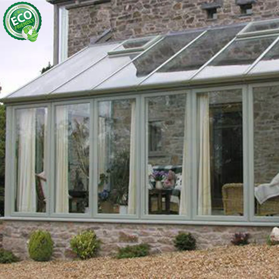 Competitive Price Four Season Slant Roof Free Standing Solar Patio Glass Outdoor House