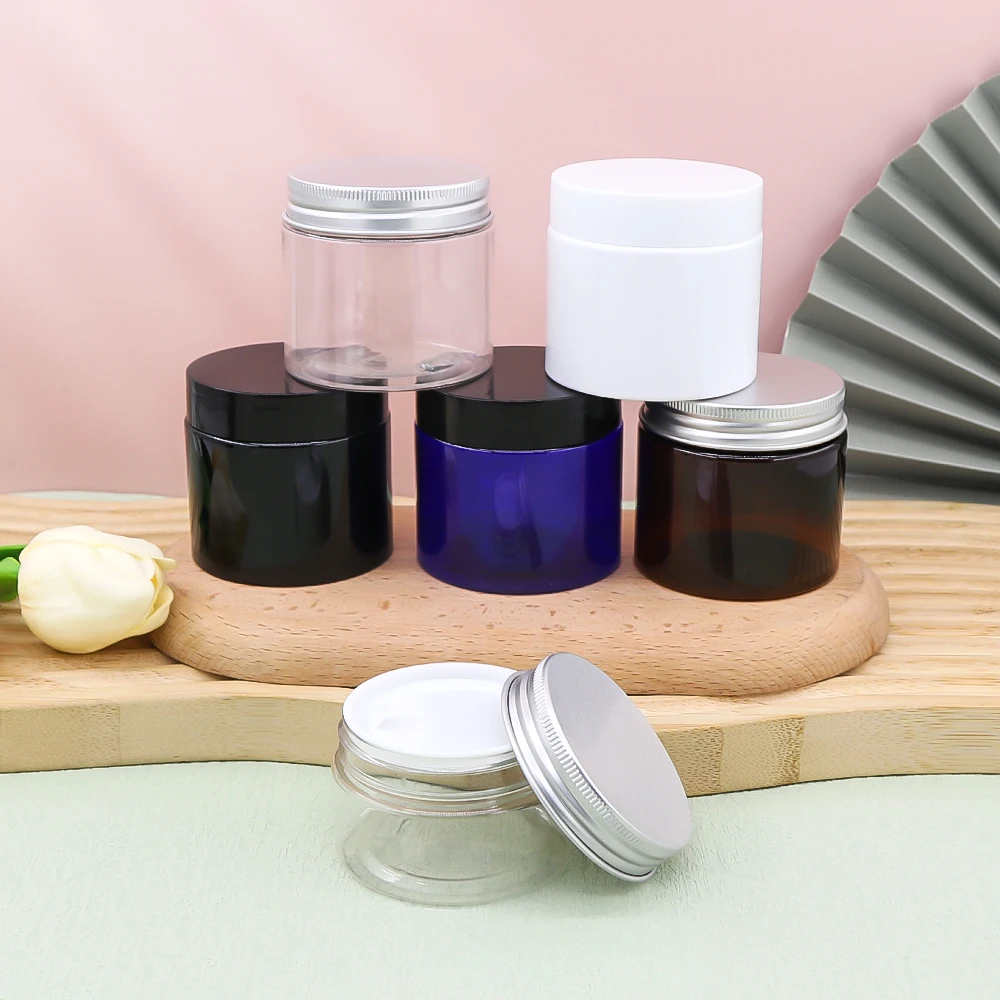 50ml 80ml 100ml 120ml 150ml 200ml 250ml 500ml 8 oz PS PET clear cosmetic cream jars plastic body scrub container with Black lids