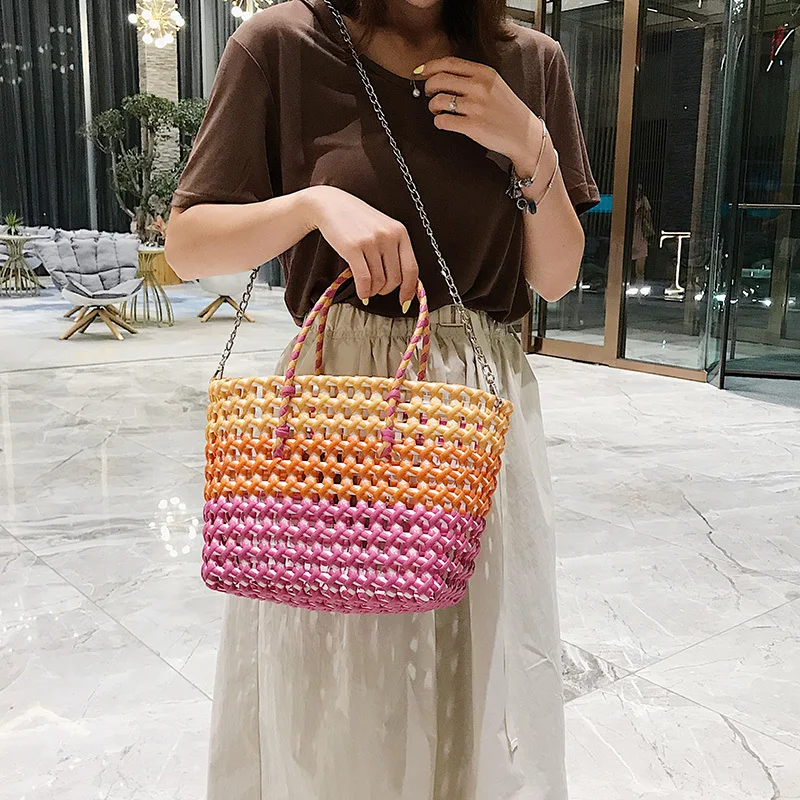 PVC beach cleave bag 2019 new summer handbag chain shoulder straw bag female Messenger transparent straw basket Messenger bag