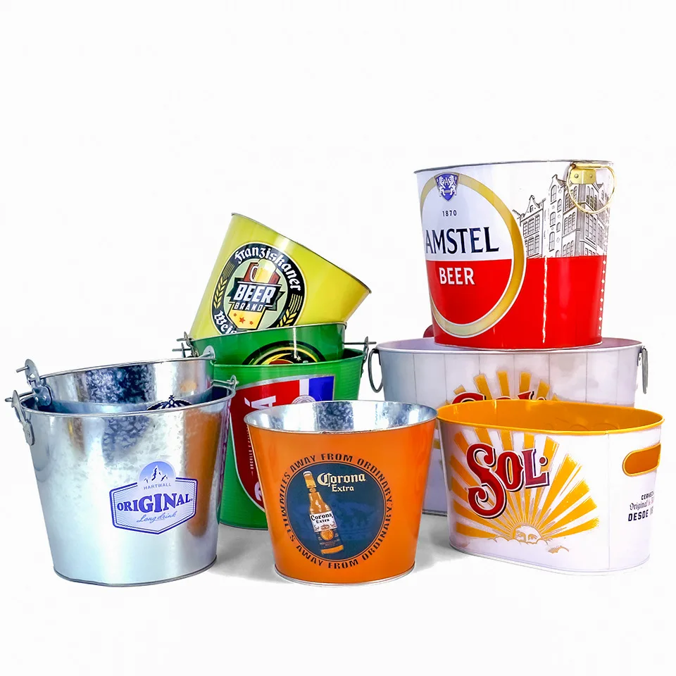 Promotional Cheap Bar Metal Galvanized Tin Ice Buckets Beer Wine Cooler 3L 5L 8L 10L Bucket Chiller