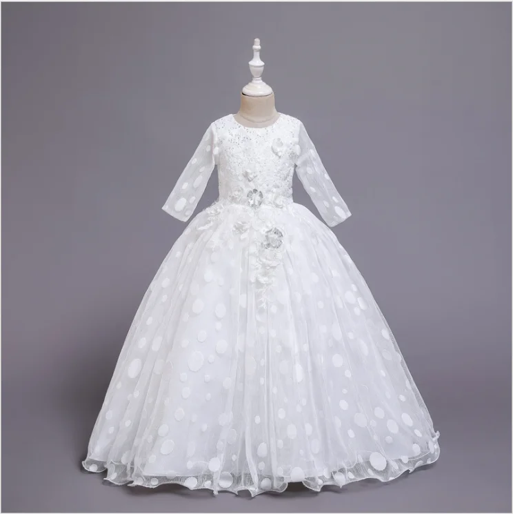 X209  New Style Formal Ruffles Lace Little Bride Gown Children Girl Wedding Party Ball Gown For Girls 12 Years Old