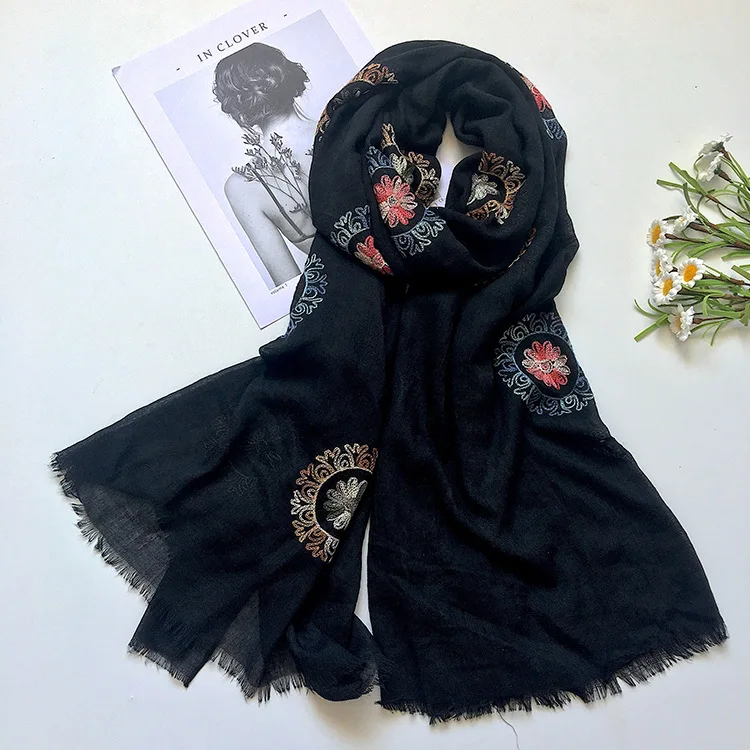 
New design fashion scarf TR viscose fabric with nice embroidery scarf factory direct sale scarf manufacturers 