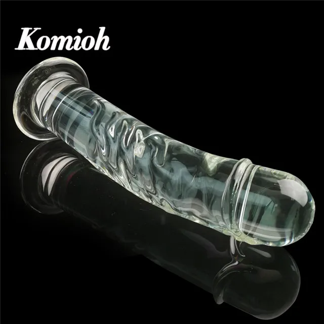 Komioh low price wholesale Large long thick real penis chinese dildos crystal galss sex toys clear dildo