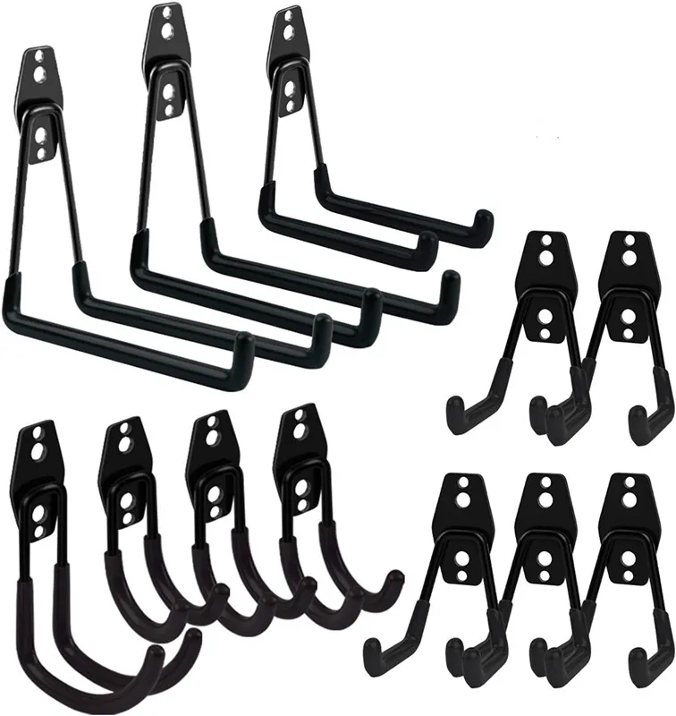 Utility Double Hooks 6 Pcs Steel Bucket Bracket Non-Slip Rubber Tool Hooks for Bulk Items, Bicycles