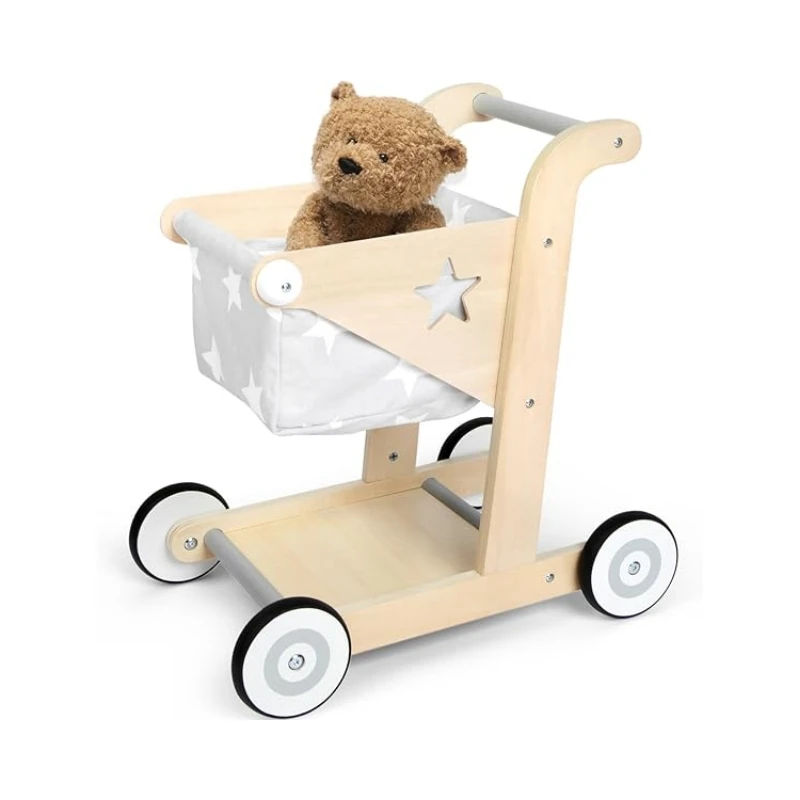 Wholesale High Quality 2 in 1 Wooden Baby Walker Push and Pull Doll Stroller Shopping Cart Learning Walker for Boys and Girls