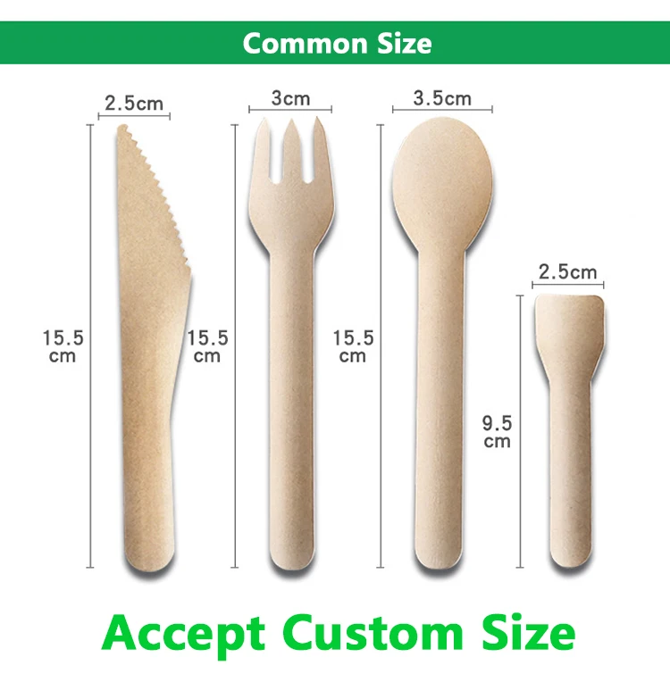 Одноразовые экологически чистые бумажные ложки для мороженого столовые приборы индивидуально бумажный нож вилка ложка и салфетка бумажное ремесло