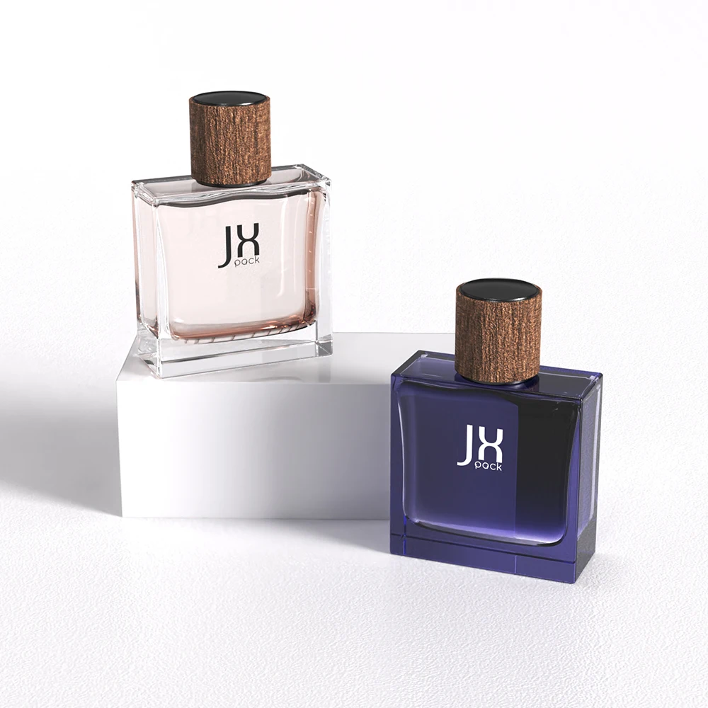 Роскошный обжимной стеклянный флакон для духов производитель матовый квадратный деревянный колпачок для духов пустые флаконы и упаковка 50 мл